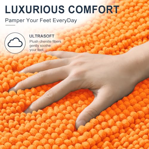 Image of Smiry Thick Chenille Bathroom Runner Rugs 44x24, Extra Absorbent Striped Bath Mat, Machine Washable, Rubber Backing, Long Bath Rugs for Bathroom, Tub & Shower, Home Decor Accessories, Orange