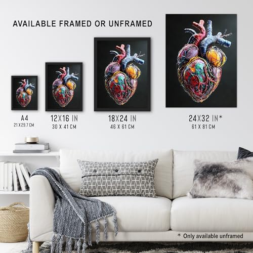 Cuadro de corazón anatómico de diseño moderno con marco elegante en formato A4 4