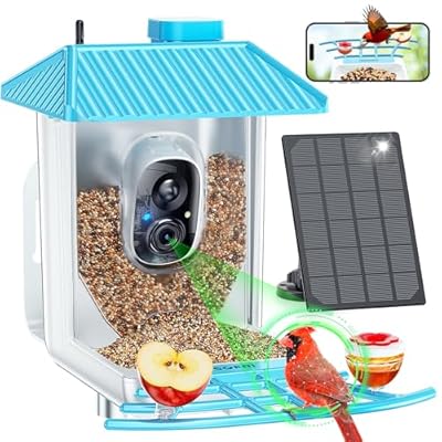 Smart Bird Feeder with Camera Solar Powered & AI Birds Identifiy, 2.4GHz WiFi Bird feeders for Outdoors, 1080P HD Live Video, Instant Arrival Alerts - Ideal Gifts