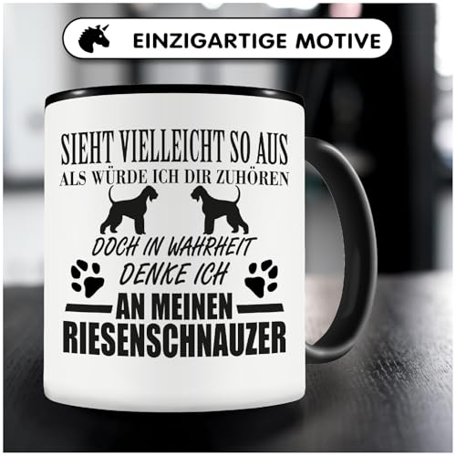 Samunshi® Ich denke an meinen Riesenschnauzer Hunde Tasse Kaffeetasse Teetasse Kaffeepott Kaffeebecher Becher 300ml schwarz