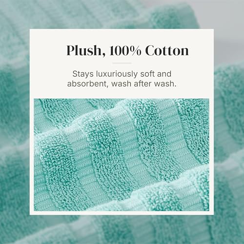 Image of Modern Threads 6 Piece Bath Towel Set - Bathroom Set with 2 Bath Towels, 2 Hand Towels, and 2 Wash Cloths - 100% Cotton, Super Absorbent & Extra Soft - Reversible Natural Vine (Aqua)