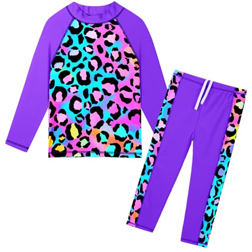 Image of TFJH E Girls Two Piece Swimsuit Long Sleeve Rash Guard Ages 3-12 | UPF 50+ sun protection, breathable , lightweight long sleeve swimsuit, full coverage, pool beach vacation, water park
