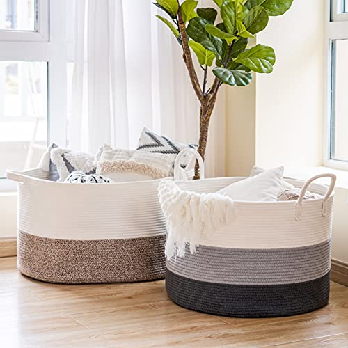 Indressme Xxxl Large Woven Rope Basket (Set Of 2)- Blanket Pillow Clothes Storage Basket With Handles #TOP17