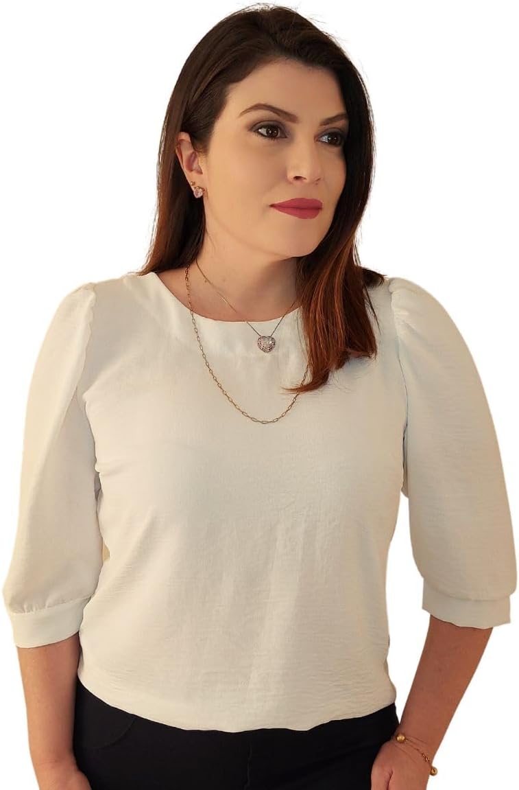 Blusa Social Feminina Manga 3/4 Bufante Camisa Elegante