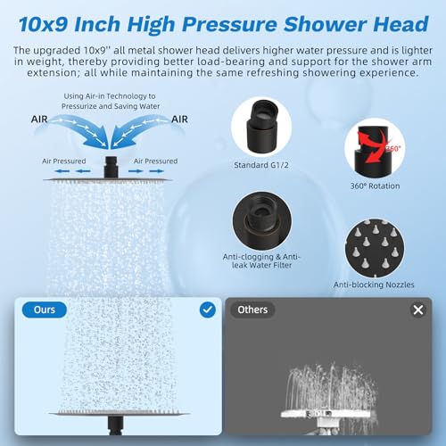 Image of Hibbent High Pressue All Metal 10 inch Rainfall Shower Head, Handheld 10-Spray | cUPC Certified Oil-Rubbed Bronze Dual Showerhead Combo, 4-way Diverter with Pause Mode, Extension Arm, 71'' Hose & Holder