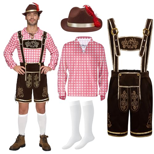 Spooktacular Creations Rot kariertes deutsches bayerisches Oktoberfest-Kostümset für Herren für Halloween-Partys und Bierfeste S