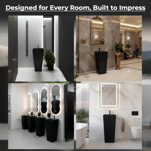 Image of Plantex Acrylic Resin & Quartz Free Standing Wash Basin /Pedestal Wash Basin /Square Basin for Bathroom /Home /Office /Hotel - (10049, Black)