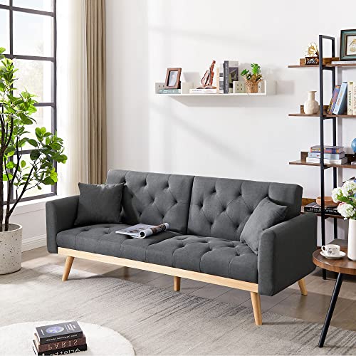 Dklgg Modern Futon Sofa Bed, Convertible Bed Folding Linen Fabric Sofa Bed Couch With Two Pillows, Adjustable Backrest Loveseat Couch Sofa, Sleeper Sofa Couch With Removable Armrests For Living Room #TOP7