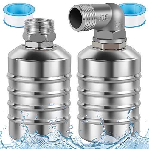 2Pcs 304 Stainless Steel Fully Automatic Water Level Control Float Valve for Water Tank, 1/2