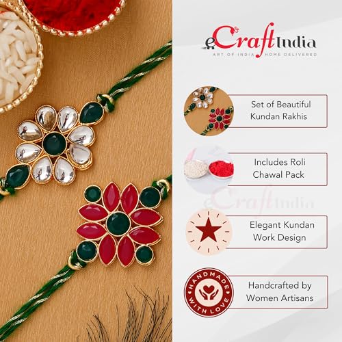 Image of eCraftIndia Set of 2 Lord Ganesha and Om Religious Rakhi for Brother Bhaiya Bhai | Roli Chawal Pack