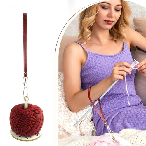 Image of LAMHIMD Wrist Yarn Holders, Wooden Yarn Ball Holders, Portable Yarn Holders with Leather Wristband for Crocheting, Yarn Spinners are Gift for Crochet Lover, Green