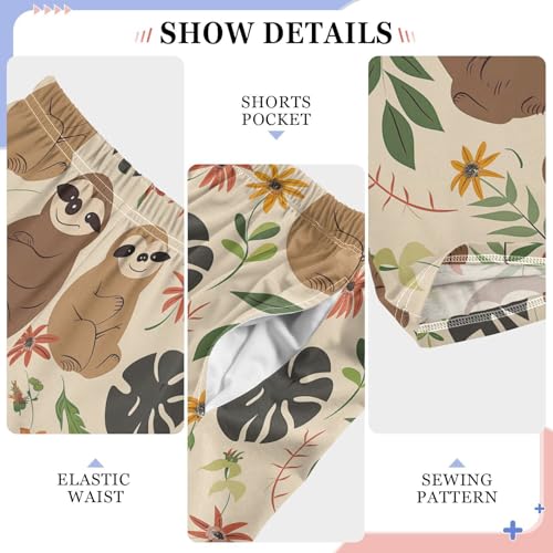 ZZXXB Cartoon Sloth Flowers Boys Long Pants Soft Trousers Elastic Waist Kids Lounge Bottoms with Pockets S-XL4