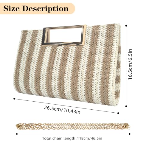 Image of Women's Straw Raffia Clutch Purse, Top Handle Woven Handbag with Crossbody Strap, Summer Beach Shoulder Bag