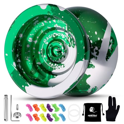 Image of MAGICYOYO N11 Professional Unresponsive Yoyo for Adults & Kids | Dual Purpose Alloy Trick YoYo Ball with Bag, Glove, 12 Yoyo Strings and Responsive Bearing Kit (Dark & Light Green Silver)