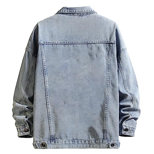 Image of DOSLAVIDA Men's Distressed Denim Jacket Unisex Button Down Jean Coat Casual Long Sleeve Trucker Hooded Jackets Outwear