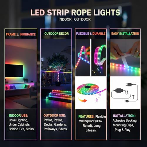 Image of 10 Meter Waterproof LED Strip Light RGB Multicolor for Indoor and Outdoor | Color Changing Rope Light for False Ceiling Lighting, Living Room Decor, Home Decoration