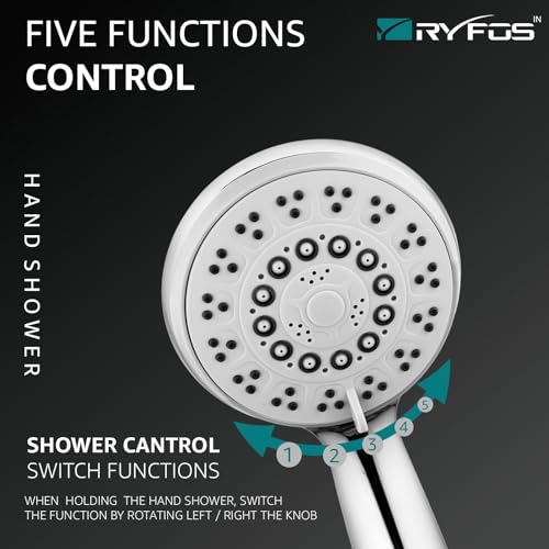 Image of India's 1st Lifetime Support Brand, R3005HS, ABS, 4-INCH, Hand Shower | 5-Function Handheld Shower with SS-304 Grade 1.5 Mtr Flexible Hose Pipe & Wall Hook | Upto 80% Water Saving | Chrome