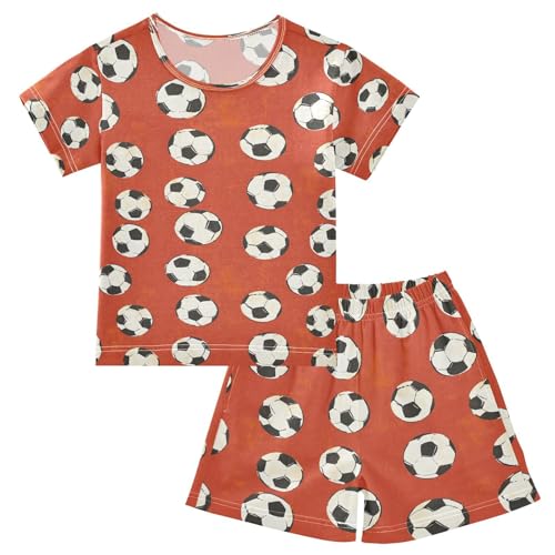 ALAZA Retro Football Soccer Red Pajamas Set Short Sleeve Cotton Sleepwear Summer Pjs 2 Piece 5-14Y