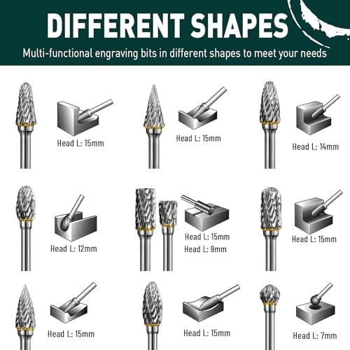Image of Carbide Burr Set Compatible with Dremel Rotary Tool, 10Pcs Die Grinder Bits Accessories with 1 /8 inch Shank for Metal Grinding Wood Plastic Stone Steel Carving Cutting Engraving