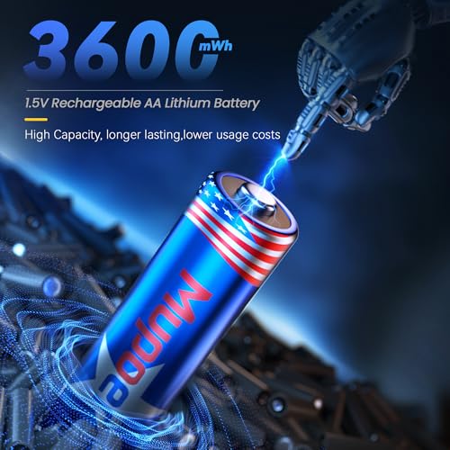 Image of 3600mWh Rechargeable AA Batteries 4 Count,Lithium Battery AA 1.5V,Double A Rechargeable Battery Long Lasting,Pilas Recargables Aa High Capacity,Li ion Two A Batteries for Blink Camera Xbox