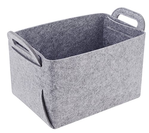 Storage Basket Felt Storage Bin Collapsible& Convenient Box Organizer with Carry Handles for Office Bedroom Closet Babies Nursery Toys Laundry (Light grey, 13.8inch（L）×9.5inch（W）×8.3inch（H）)