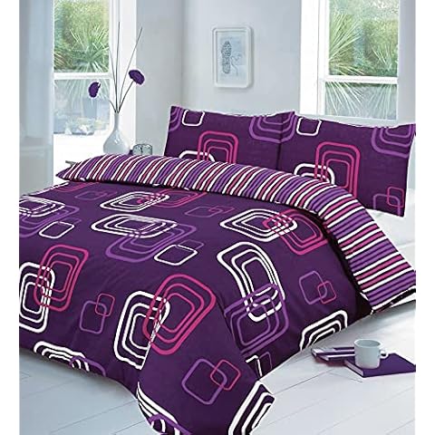 EGYPTO Cotton Polyester Blake Modern Duvet Set with 2 Pillow Cases - Soft, Cozy, Warm Bedding Set for Home, Bedroom Décor (Single, Aubergine) Cover