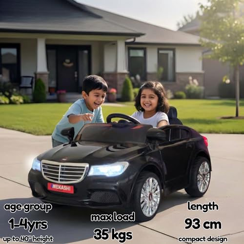 Image of MEKASHI Electric Ride-On Car for Kids 1-4 Years, 12V Battery, Remote Control, 3 Speed, LED Lights, Bluetooth, Black