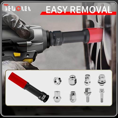 Image of 21mm 1 /2 inch Extra-Long Wheel Protector Impact Socket, Lug Nut Removal | 6 Point, Non-Marring, Thin Wall, Deep Socket, Wheel Protector, Protective Socket, Color-Coded, Cr-Mo Steel, Hand Repair Tool