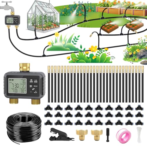 HEKIWAY 120FT Drip Irrigation System with Dual Metal Tube Brass Connectors