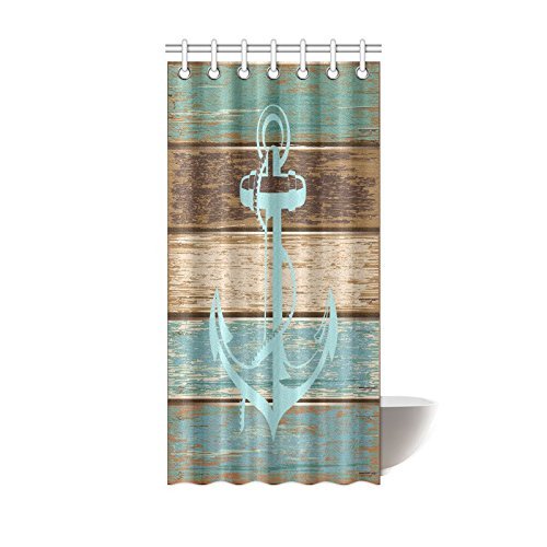 InterestPrint Anchor Shower Curtain, Boat Anchor Nautical Blue Rustic Wooden Planks Polyester Fabric Bathroom Shower Curtain Set with Hooks
