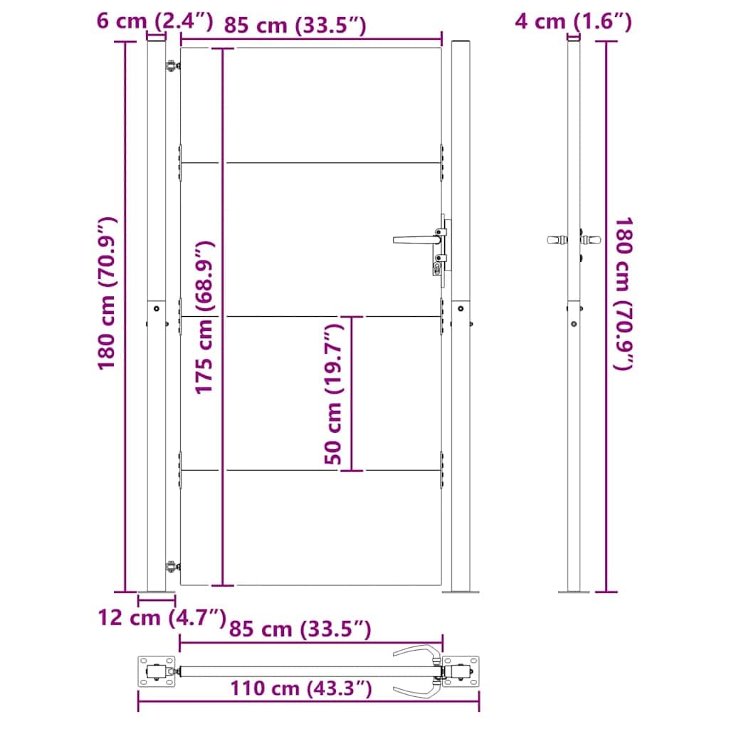 vidaXL Portail de Jardin Acier Corten 100x175 cm avec Serrure