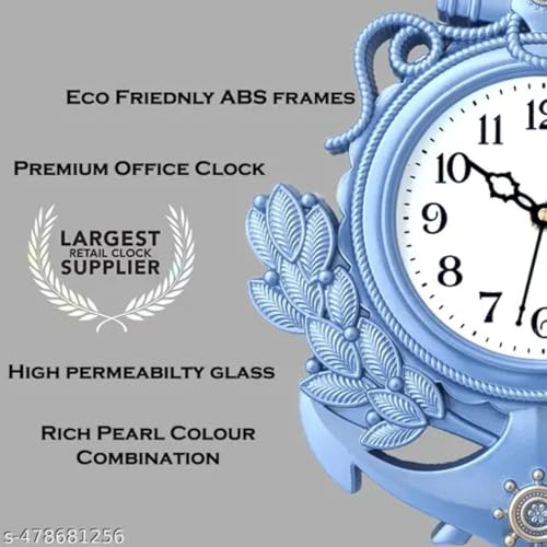 Image of Stylish Silent Non-Ticking Round Wall Clock Modern Design Decorative Clock for Living Room, Bedroom, Kitchen and Office Large Wall Clock for Home Decor (Blue-24x31) G