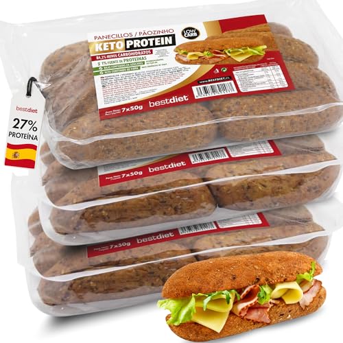 Pan Proteico 7x50g – Pack de 3 – Panecillos Bajo en Hidratos con Proteínas – Apto para Dieta Keto & Low Carb – Pan Keto Listo para Consumir – Ideal para Desayuno y Día a Día – BestDiet