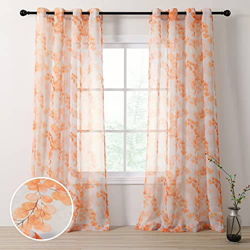 MYSKY HOME Orange Floral Sheer Curt…