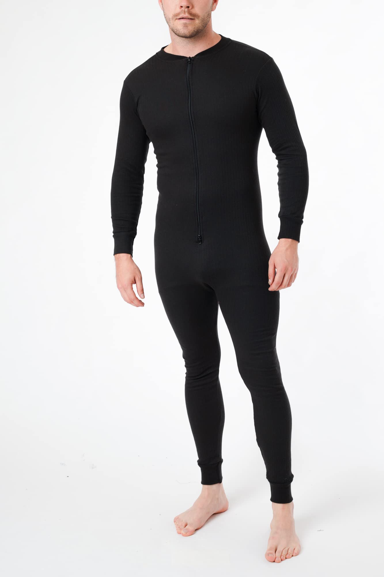 LABEL APPAREL Mens Thermal Onesie Union Suit Pajama Bottom Zipper Underwear Body Suit Cozy Zip Nightwear Long Sleeve Playsuit Long Johns Baselayer S-3XL
