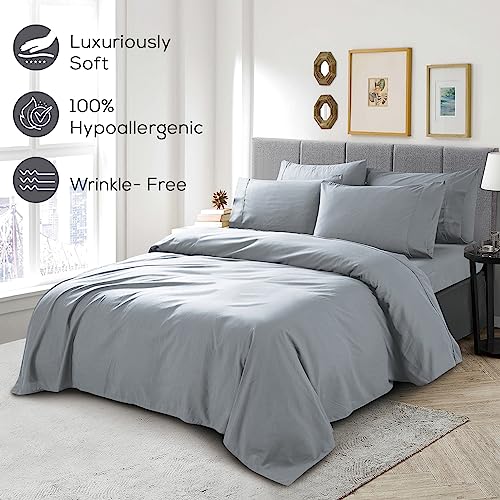 Mueller UltraTemp 6 PC Queen Sheet Set - Ultra-Soft Luxury Series, Cooling & Breathable Hotel Luxury Bed Sheets, Deep Pocket Wrinkle-Free Oeko-TEX, Light Gray