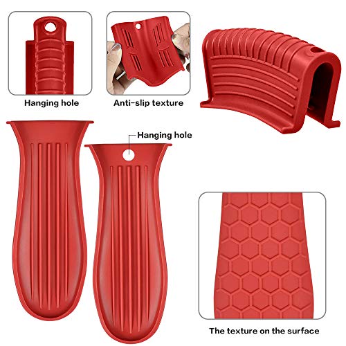 Evahom 4 Pack Silicone Hot Handle Holder,Silicone Assist Handle Holder Iron Skillet Handle Cover Heat Resistant Hot Pan Handle Holder For Cast Iron Pot Woks Frying Pans Griddles Skillets Oven(Red) #TOP2