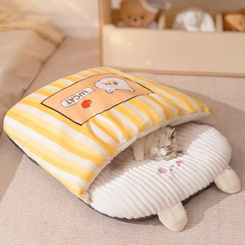 PETCUTE Sac de Couchage pour Chat en Forme de Chaussons,Lit Lavable pour Chat avec Fond Antidérapant,Doux et Confortable,Panier Chats Moelleux en...