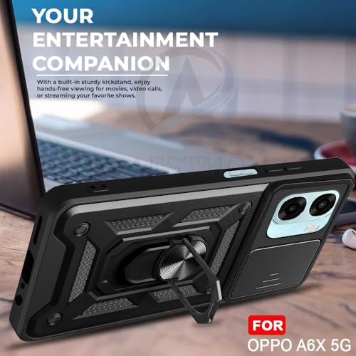 Image of AESTMO Tough Armor Oppo A6S 5G / Oppo K14X 5G / Oppo A6X 5G Bumper Back Case Cover | Ring Holder & Sliding Camera Shield Cover | 360 Degree Protection Back Case Cover (Black)