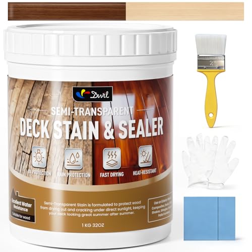 DWIL Wood Stain and Sealer in One Water Based Semi-Transparent Outdoor Wood Stain for Decks Fences Furniture Wood Paint Fast Drying Low Odor Formula (32oz Peach Wood)