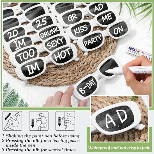 Image of Flutesan Personalized Rectangle Sunglasses with Marker Pens for Adult DIY Custom Birthday Wedding