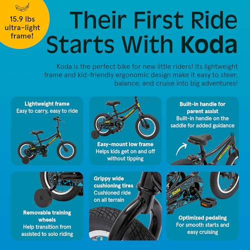 Image of Retrospec Koda Plus Kids Bike for Boys & Girls Ages 2-3 Years - 12 inch Children's Bicycle, Adjustable Seat & Handlebars, Removable Training Wheels, Front Hand Brakes, Rear Coaster Brake & Safety Bell