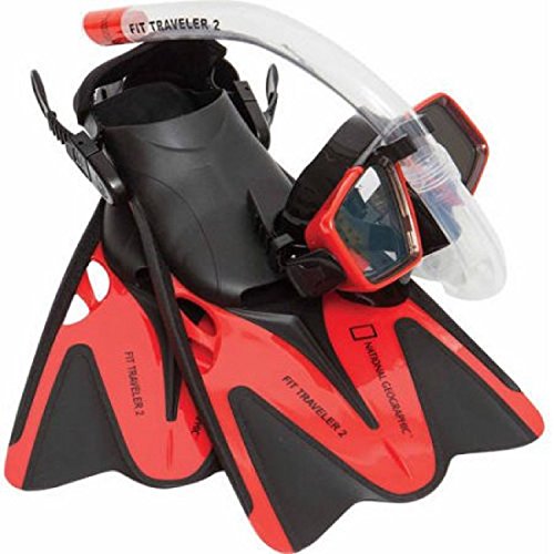 National Geographic Snorkeler Fit Traveler 2 Snorkel Combo, Red, Small/Medium