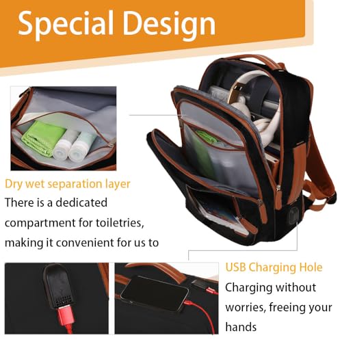40L Travel Backpack Large Capacity Travel 15.6 Inch Laptop Backpack For Women Men Airplane Approved Journey Backpack with USB Charging Hole College Expand Capacity Black4