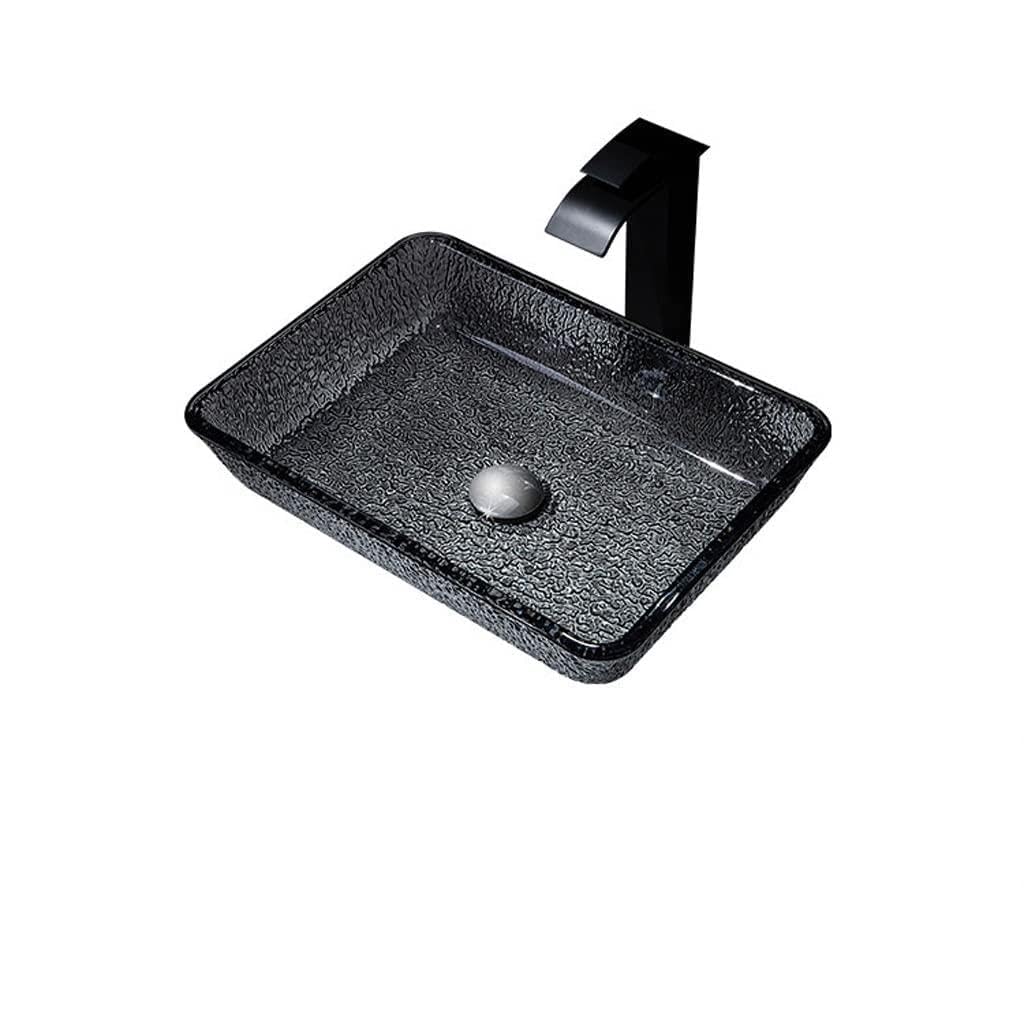ASerZenith Bathroom Sink Vessel Bathroom Vessel Sink Toilet Rectangular Wash Basin Tempered Glass Wash Basin Hotel Art Countertop Sink Vessel Sink(C-Sink Set)