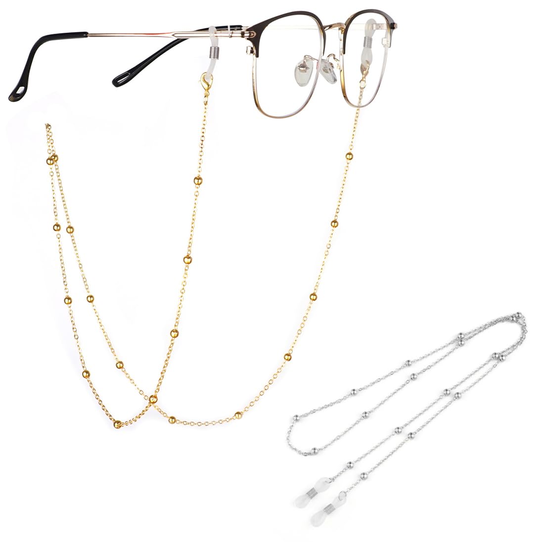 ZAMXHUG 2pcs Cadena para Gafas Mujer - Cordon Gafas, cordón Gafas de Sol, Universal Fit Cuerda retención Cadena Gafas Correa Gafas Cinta para Gafas Deporte, Oro/Plata