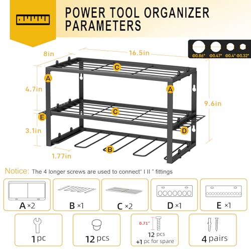 Spacecare SPC-PTO001 Power Tool Organizer- Power Drill Tool Holder- Heavy Duty Tool Shelf & 1 Pack 3 Layers Tool Rack Cordless Drill Holder- Floating Tool Shelf Wall Mounted Tool Storage Rack thumb #1