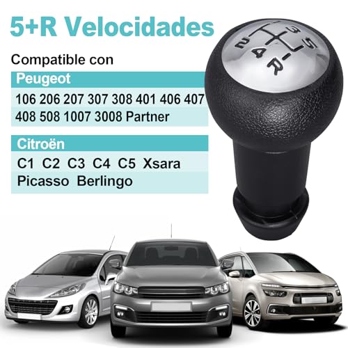 Spurtar Pomos de Palanca de Cambios, 5 Marchas velocidad de Coche para Peugeot 206 207 208 306 307 1007 3008 para Citroen C1 C2 C3 C4 - Imagen 6
