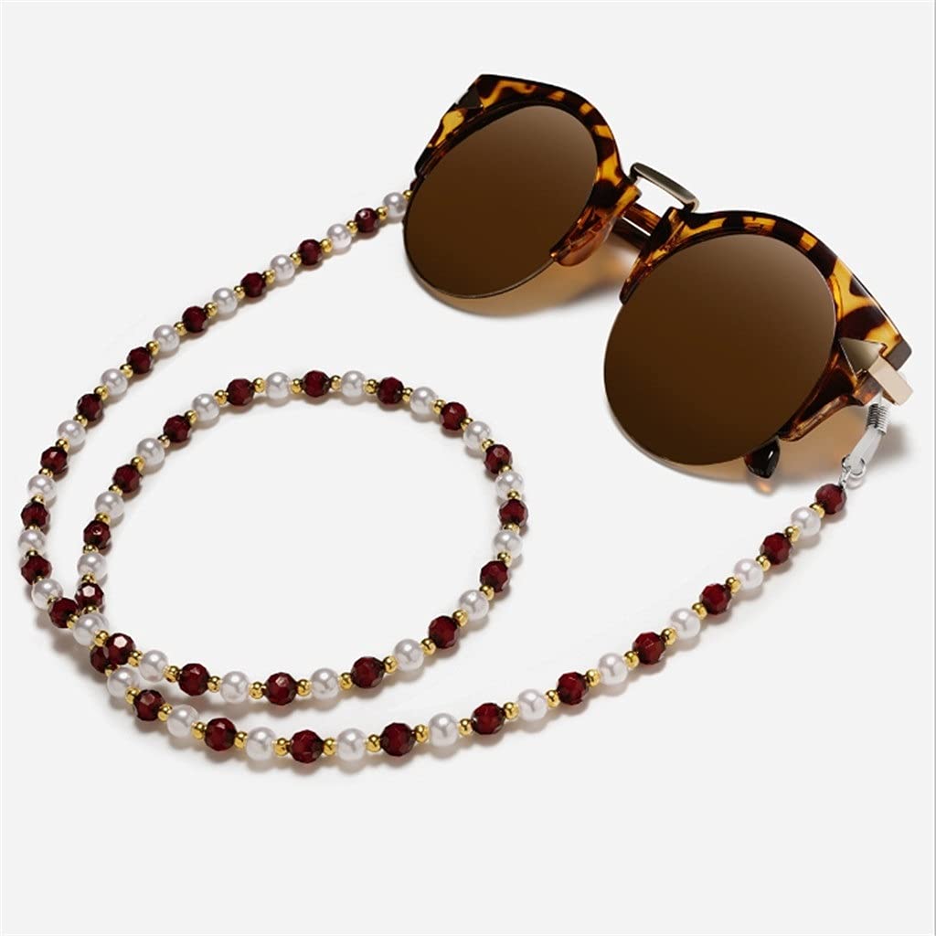 Siebenfarbige Perlen Brillenkette Schlüsselband Brillenband Sonnenbrillenschnüre Casual Brillenzubehör (Color : E, Size : Length-70CM) (D Length)