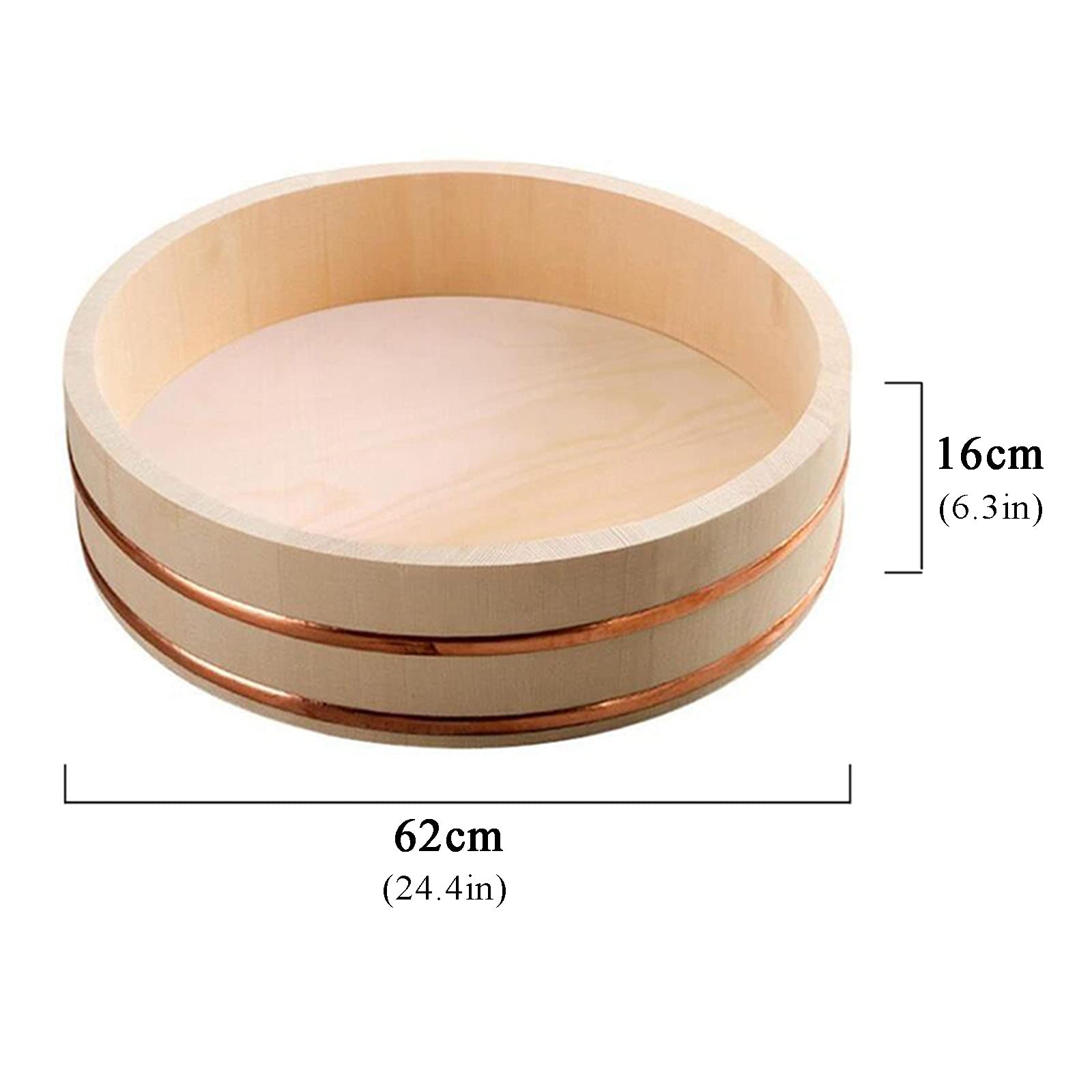 Japońska drewniana Hangiri Sushi Oke miska do mieszania ryżu, zestaw do robienia sushi z 2 łopatkami do ryżu i 1 bambusowymi matami do sushi do użytku domowego, 60 cm / 23,6 cala